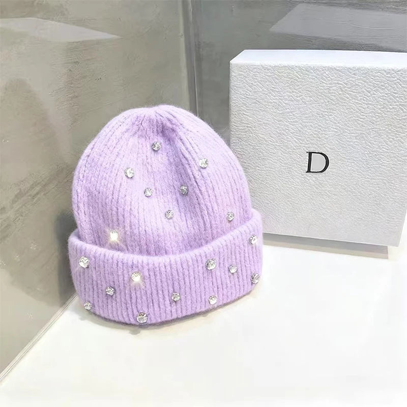 New Autumn And Winter Heavy-Duty Pearl Wool Hat Pearl Fashion Knitted Hat Warm Ear Protection