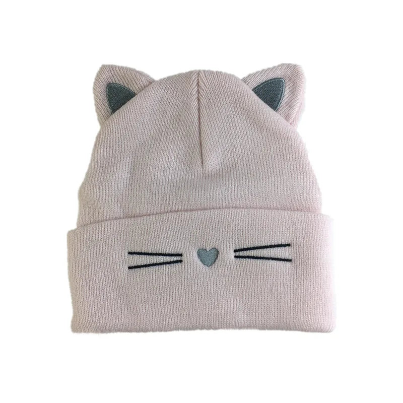 Knitted Hat with Cute Cat Ears Embroidery for Women, Warm and Cold Weather Outdoor Earflap Hat
