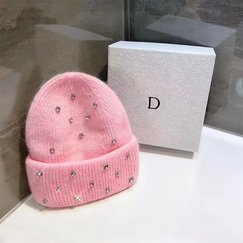 New Autumn And Winter Heavy-Duty Pearl Wool Hat Pearl Fashion Knitted Hat Warm Ear Protection