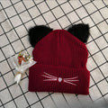 New Cat Solid Color Ear Knitted Hat Embroidered Yarn Hat Cute Autumn and Winter Warm Pullover Hat Versatile Cold Hat