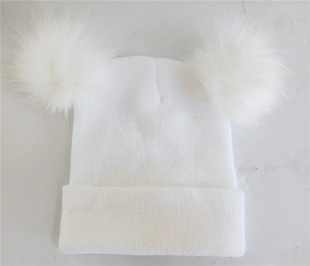 New Women Double Faux Fur Pom Pom Hat Pompom Hat Winter Hats for Women Knitted Beanie Women Girls Winter Caps Skullies Beanies