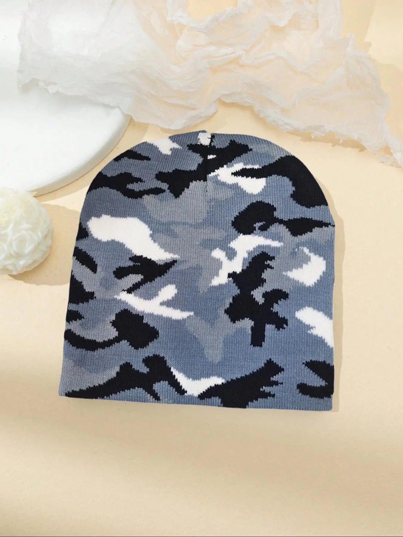 Camouflage Knitted Hat Color blocked Autumn and Winter New Warm Hip Hop Multi functional Street Fashion Outdoor Retro Urine Hat