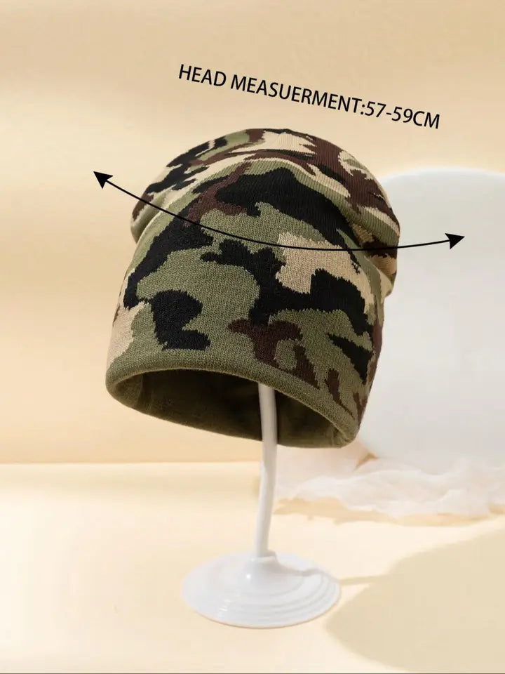 Camouflage Knitted Hat Color blocked Autumn and Winter New Warm Hip Hop Multi functional Street Fashion Outdoor Retro Urine Hat