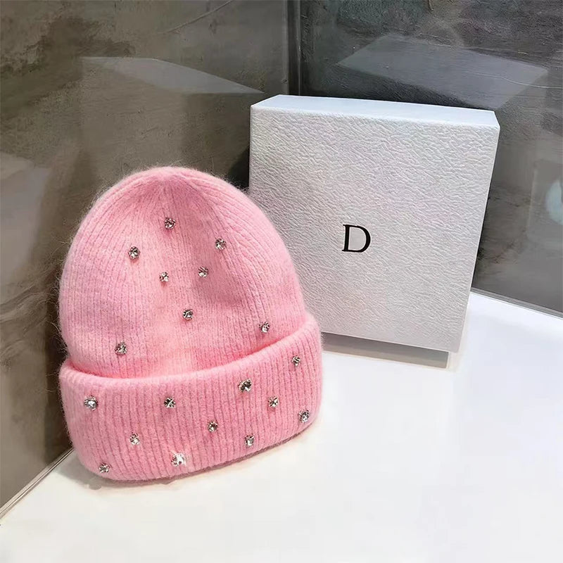 New Autumn And Winter Heavy-Duty Pearl Wool Hat Pearl Fashion Knitted Hat Warm Ear Protection