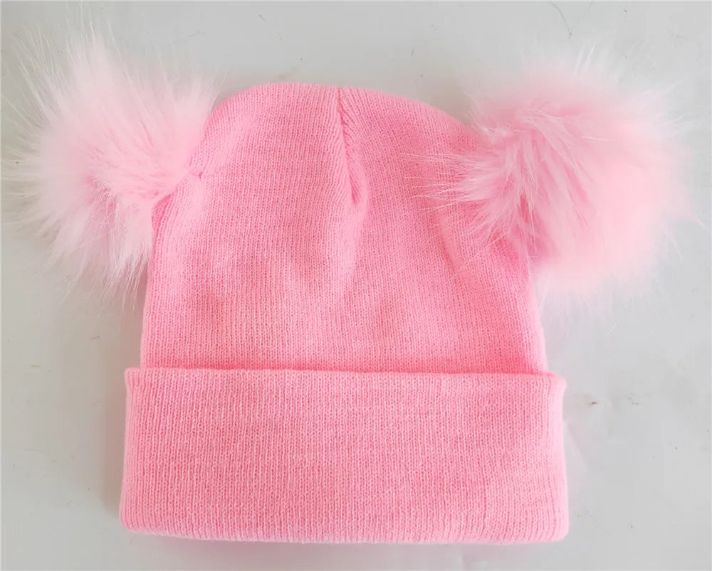 New Women Double Faux Fur Pom Pom Hat Pompom Hat Winter Hats for Women Knitted Beanie Women Girls Winter Caps Skullies Beanies