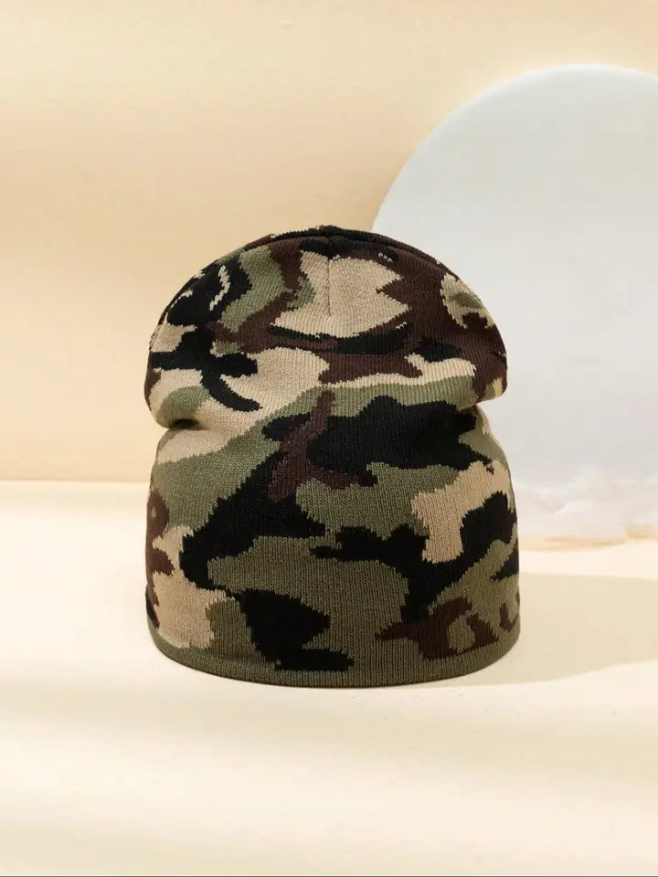 Camouflage Knitted Hat Color blocked Autumn and Winter New Warm Hip Hop Multi functional Street Fashion Outdoor Retro Urine Hat