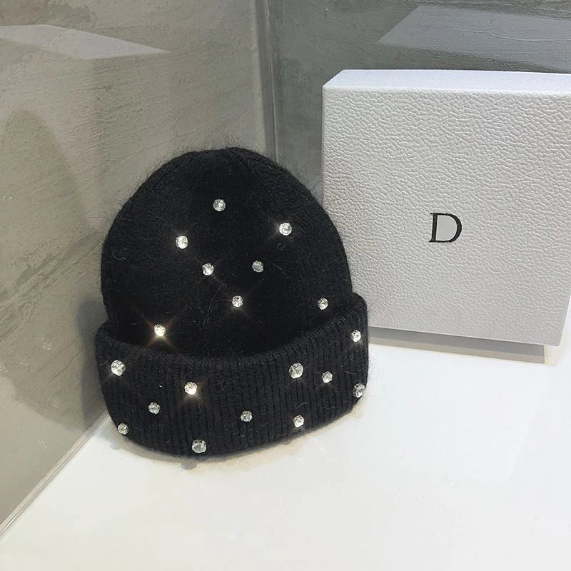 New Autumn And Winter Heavy-Duty Pearl Wool Hat Pearl Fashion Knitted Hat Warm Ear Protection