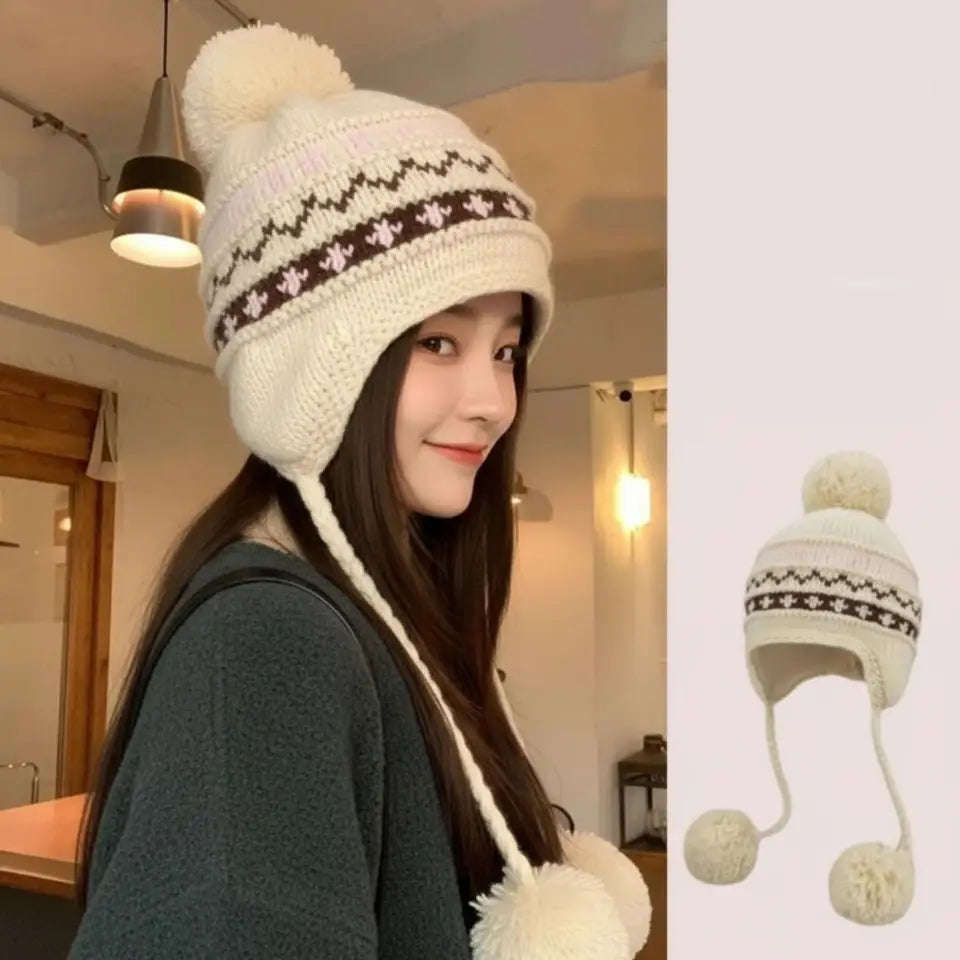 Fashion Warm Jacquard Knitted Hat Wool Printed Printing Knit Cap Cute Vintage Fair Isle Style Beanies Apparel Accessories