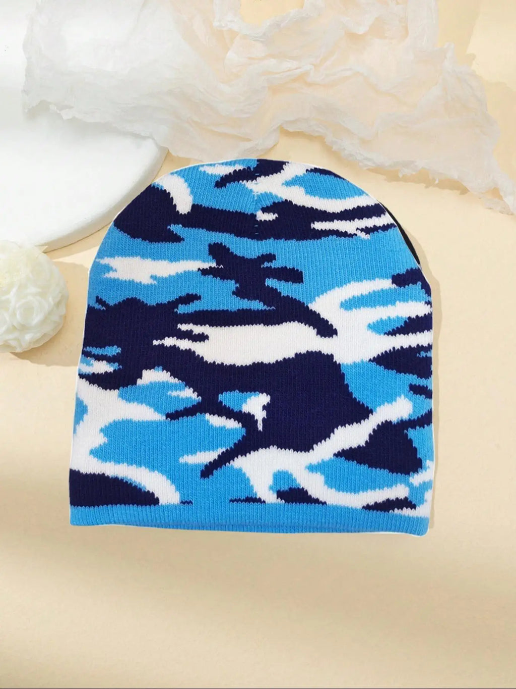 Camouflage Knitted Hat Color blocked Autumn and Winter New Warm Hip Hop Multi functional Street Fashion Outdoor Retro Urine Hat