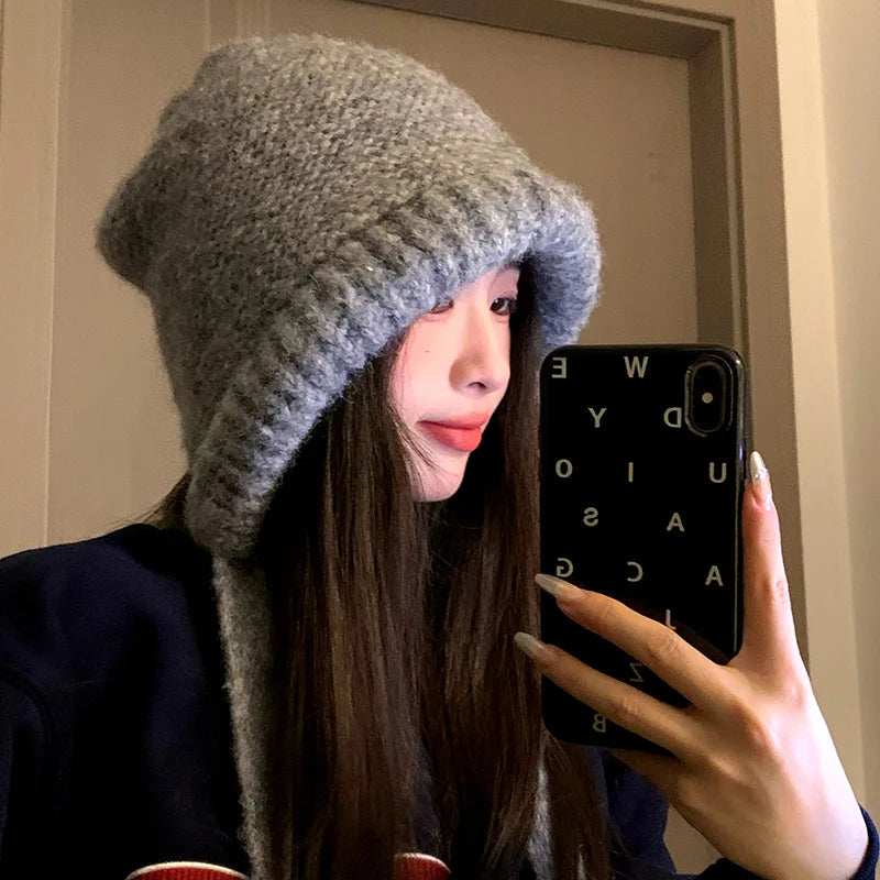 Oversize Thicken Hat Funny Dual Use Bag Hat Wool Winter Warm Pullover Hat Strap Skullie Ear Protection Couple Cap Accessories