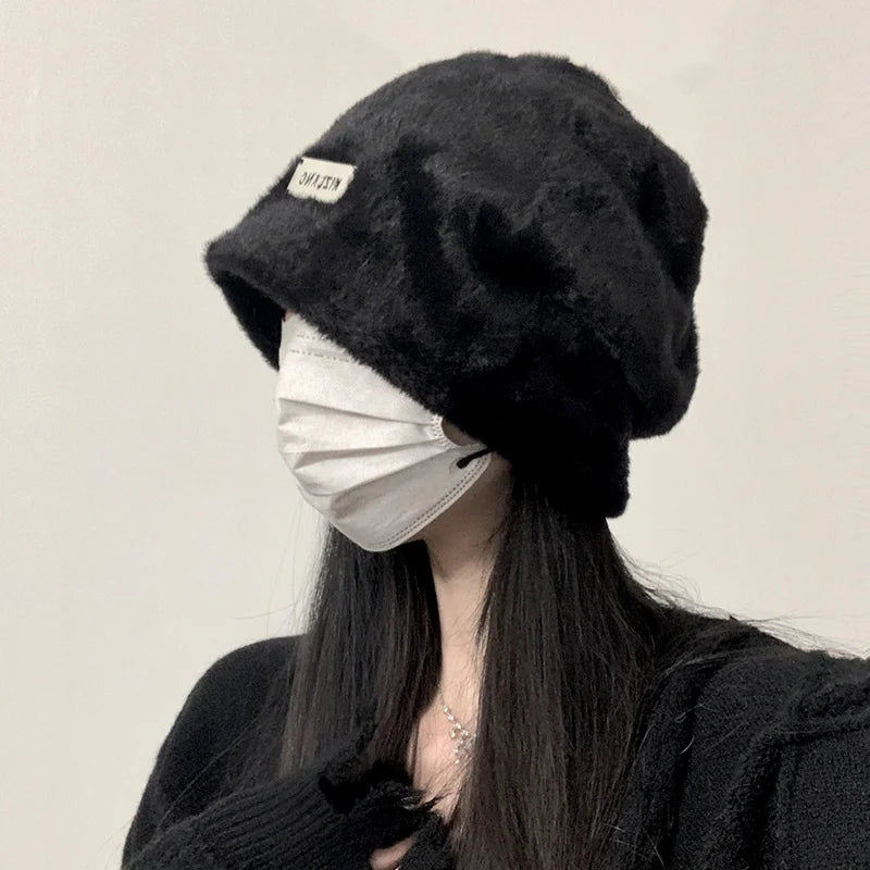 Plush Beanies Hats For Women Winter Warm Solid Baggy Fleece Wool Skullies Hat Outdoor Coldproof Thicken Caps