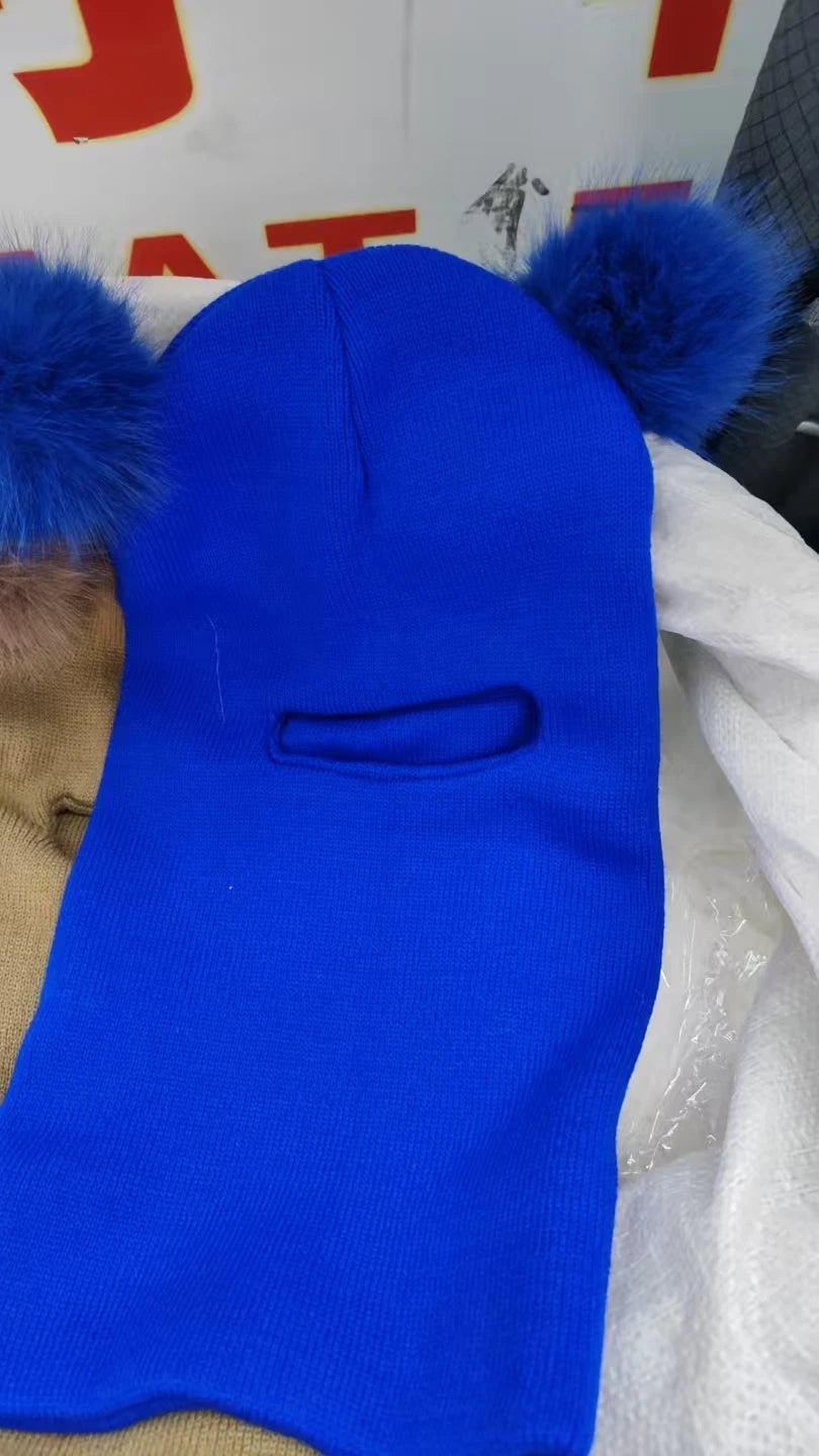 New Women Double Faux Fur Pom Pom Hat Pompom Hat Winter Hats for Women Knitted Beanie Women Girls Winter Caps Skullies Beanies