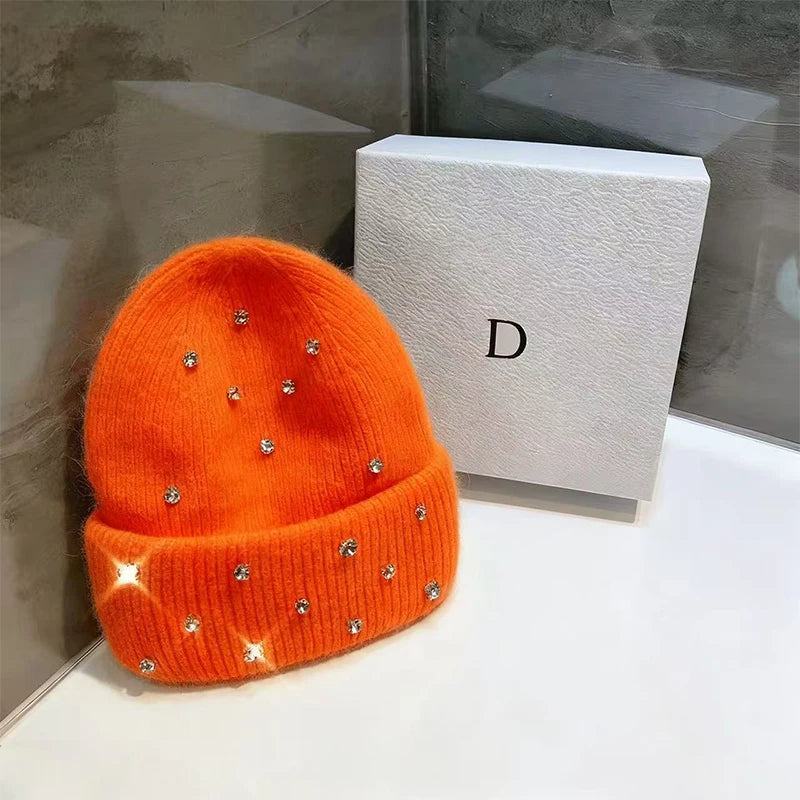 New Autumn And Winter Heavy-Duty Pearl Wool Hat Pearl Fashion Knitted Hat Warm Ear Protection