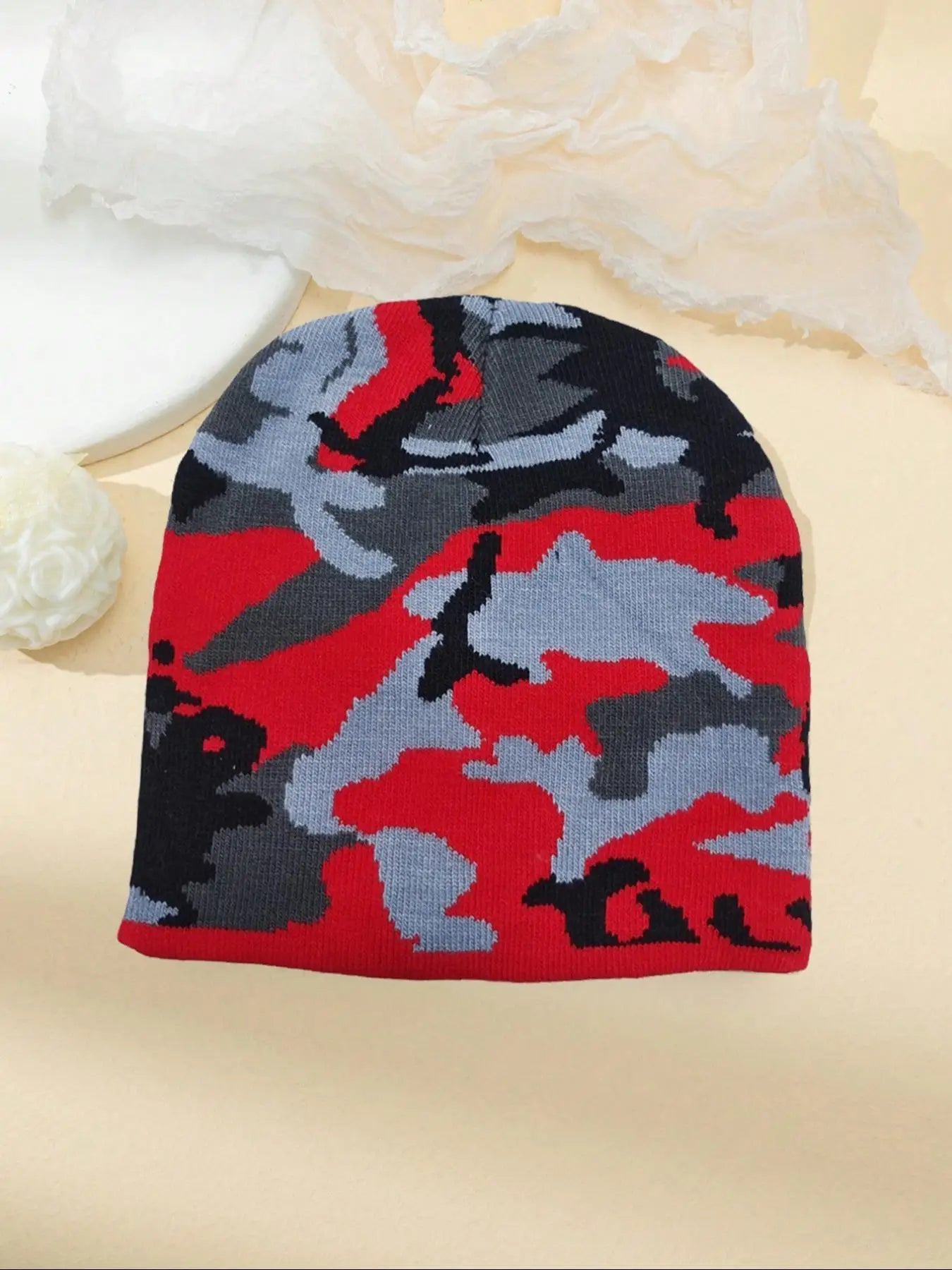 Camouflage Knitted Hat Color blocked Autumn and Winter New Warm Hip Hop Multi functional Street Fashion Outdoor Retro Urine Hat