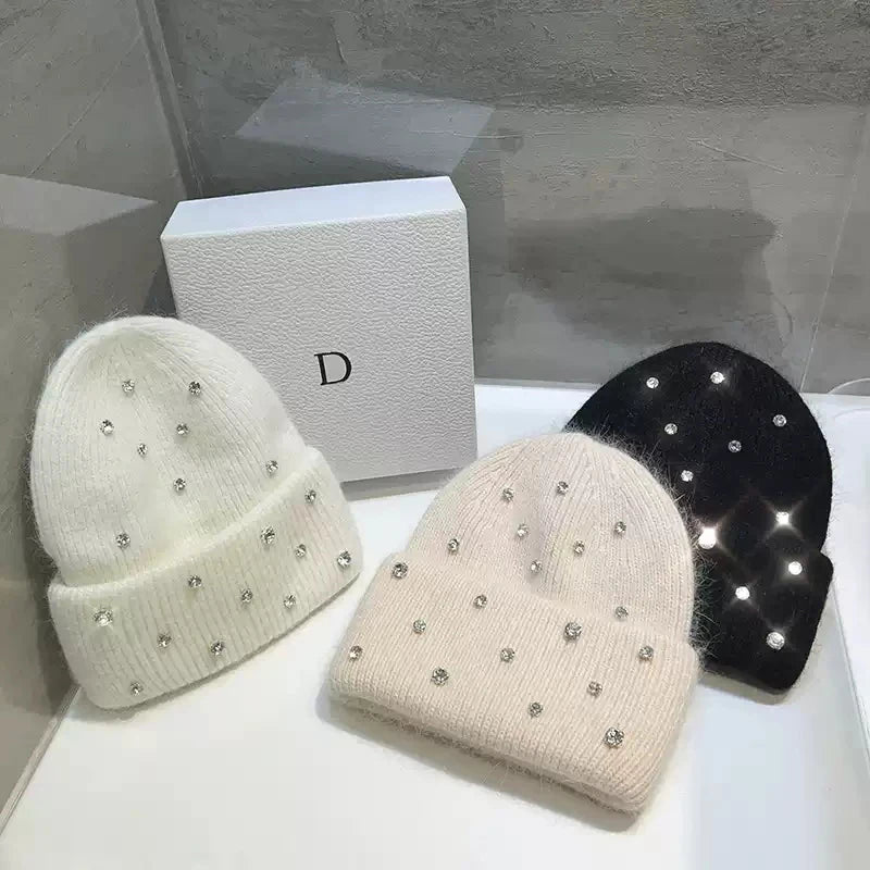 New Autumn And Winter Heavy-Duty Pearl Wool Hat Pearl Fashion Knitted Hat Warm Ear Protection
