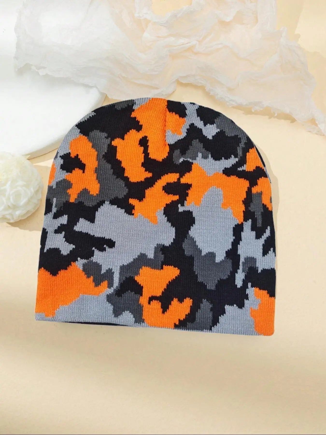 Camouflage Knitted Hat Color blocked Autumn and Winter New Warm Hip Hop Multi functional Street Fashion Outdoor Retro Urine Hat