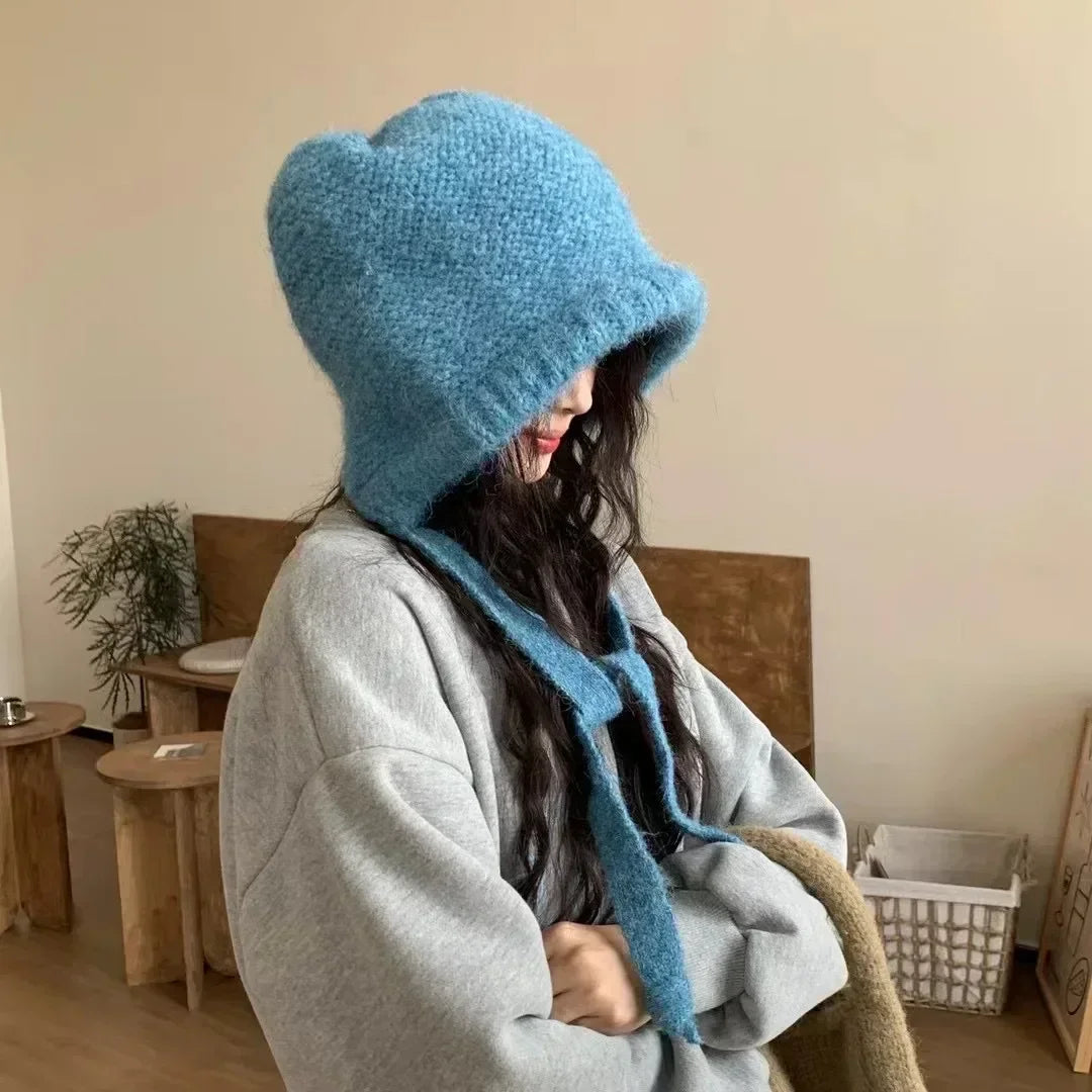 Oversize Thicken Hat Funny Dual Use Bag Hat Wool Winter Warm Pullover Hat Strap Skullie Ear Protection Couple Cap Accessories